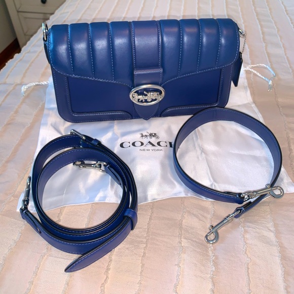 Coach Handbags - Coach Georgie blue/silver quilted shoulder crossbody bag NWT